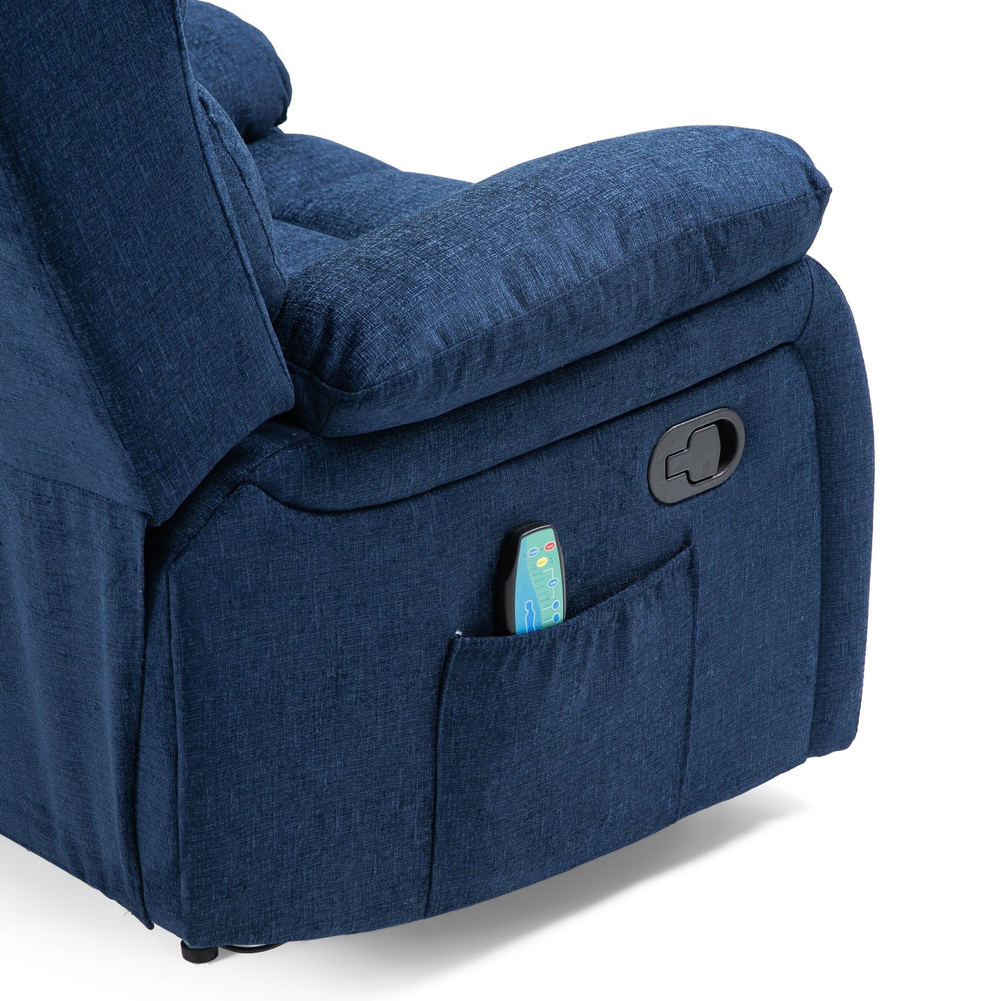 Fauteuil inclinable manuel de massage en tissu bleu marine avec massage, chauffage lombaire et poches latérales