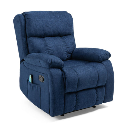 Fauteuil inclinable manuel de massage en tissu bleu marine avec massage, chauffage lombaire et poches latérales