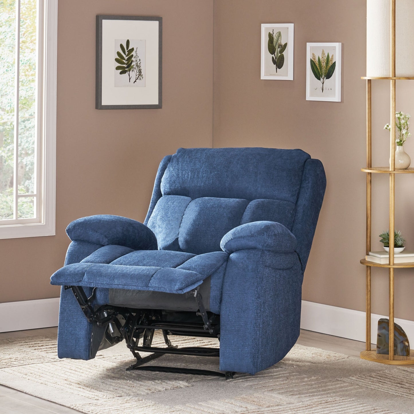 Fauteuil inclinable manuel de massage en tissu bleu marine avec massage, chauffage lombaire et poches latérales