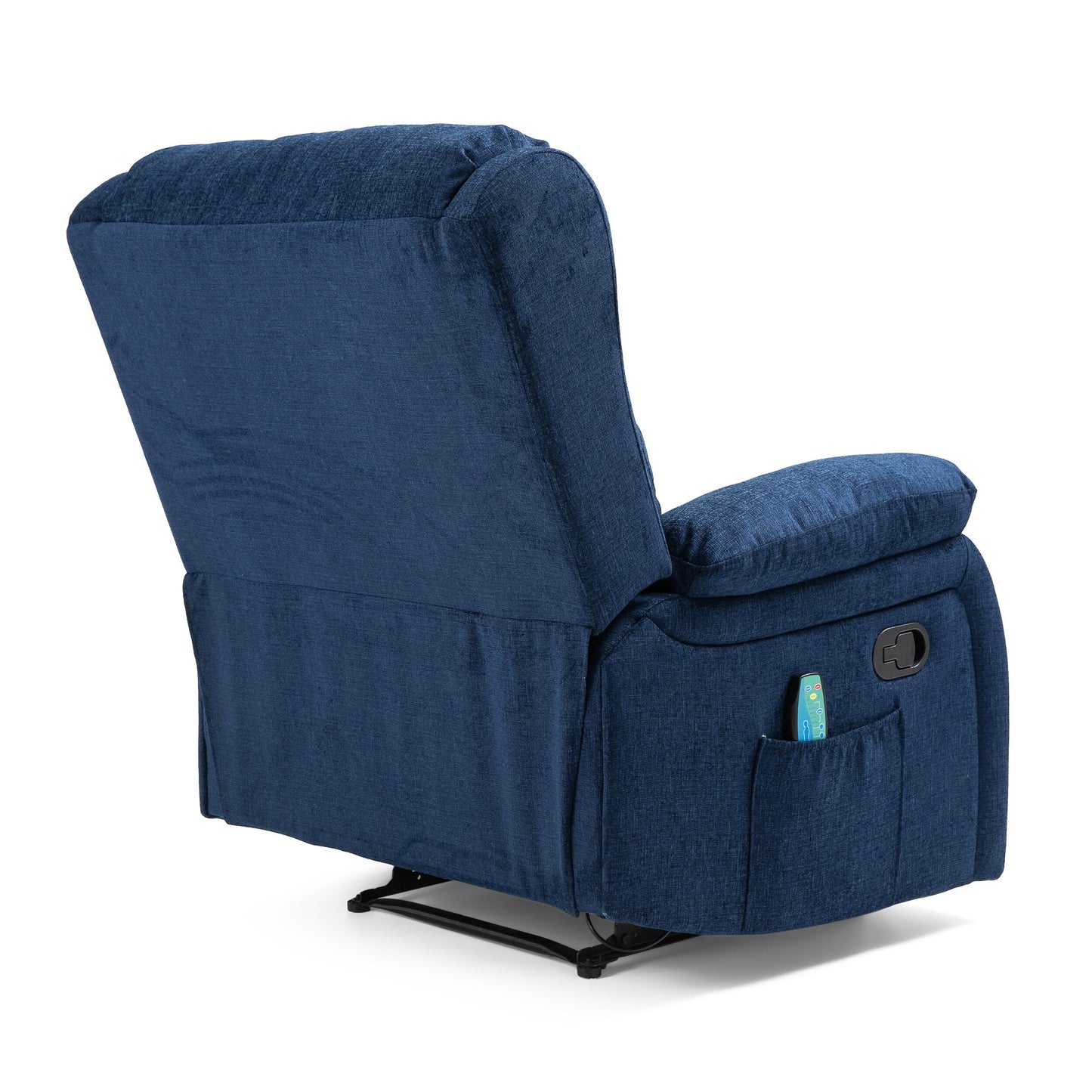 Fauteuil inclinable manuel de massage en tissu bleu marine avec massage, chauffage lombaire et poches latérales