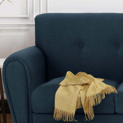 Canapé 3 places bleu marine moderne 78,5 avec pieds en bois et cadre en contreplaqué pour le salon