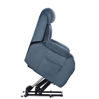 Fauteuil inclinable électrique bleu marine pour personnes âgées avec angles réglables, poche latérale et télécommande