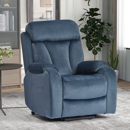 Fauteuil inclinable électrique bleu marine pour personnes âgées avec angles réglables, poche latérale et télécommande