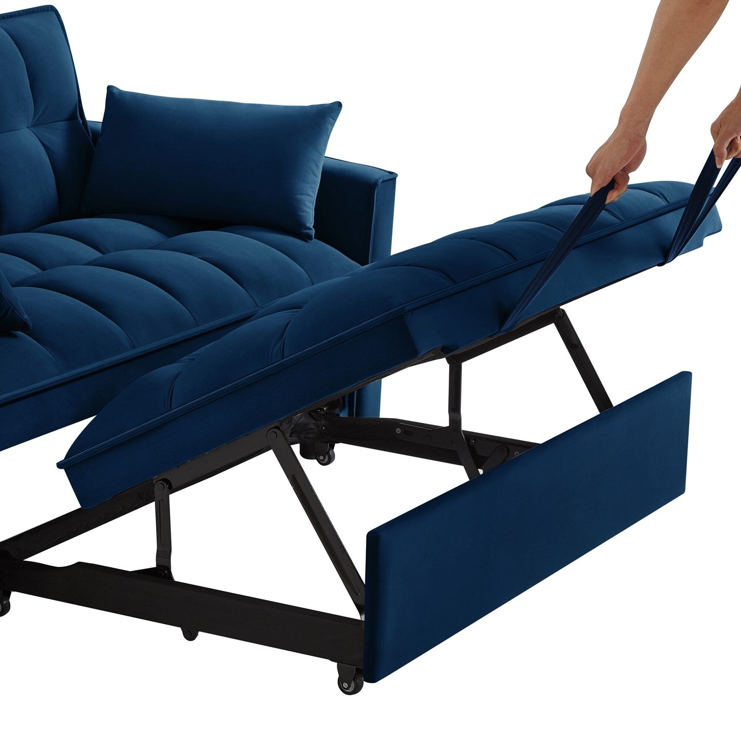 Canapé-lit gigogne multifonction 4 en 1 en velours bleu marine moderne de 52,5 po avec dossier et oreillers réglables