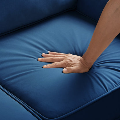 Canapé 3 places rembourré en velours bleu marine moderne 74 avec accoudoirs arrondis et coussins amovibles pour le salon