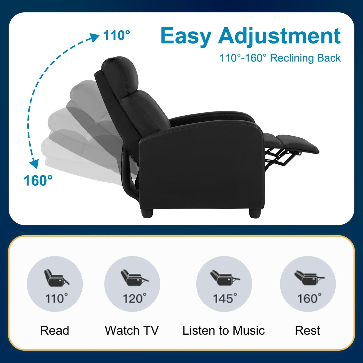 Fauteuil inclinable massant Nell en similicuir noir à 2 points par Furniture of America