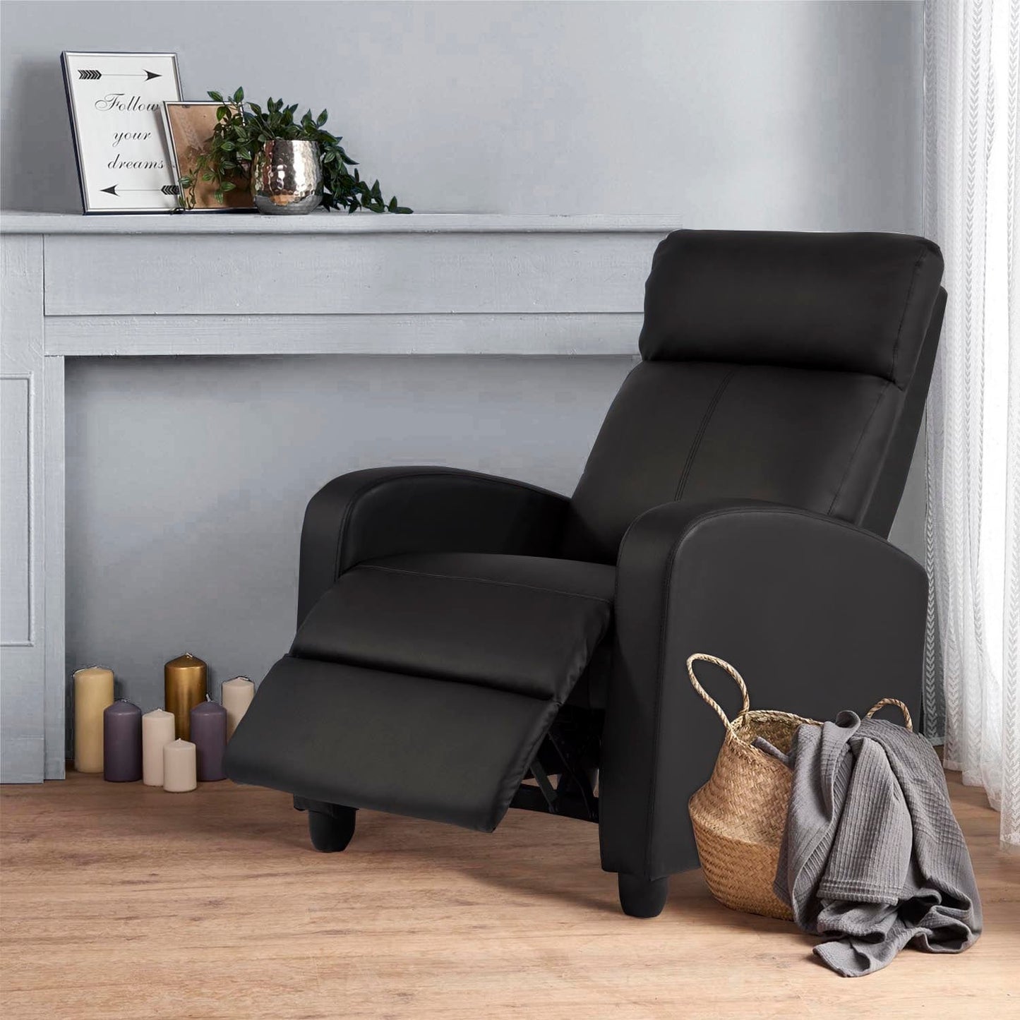 Fauteuil inclinable massant Nell en similicuir noir à 2 points par Furniture of America