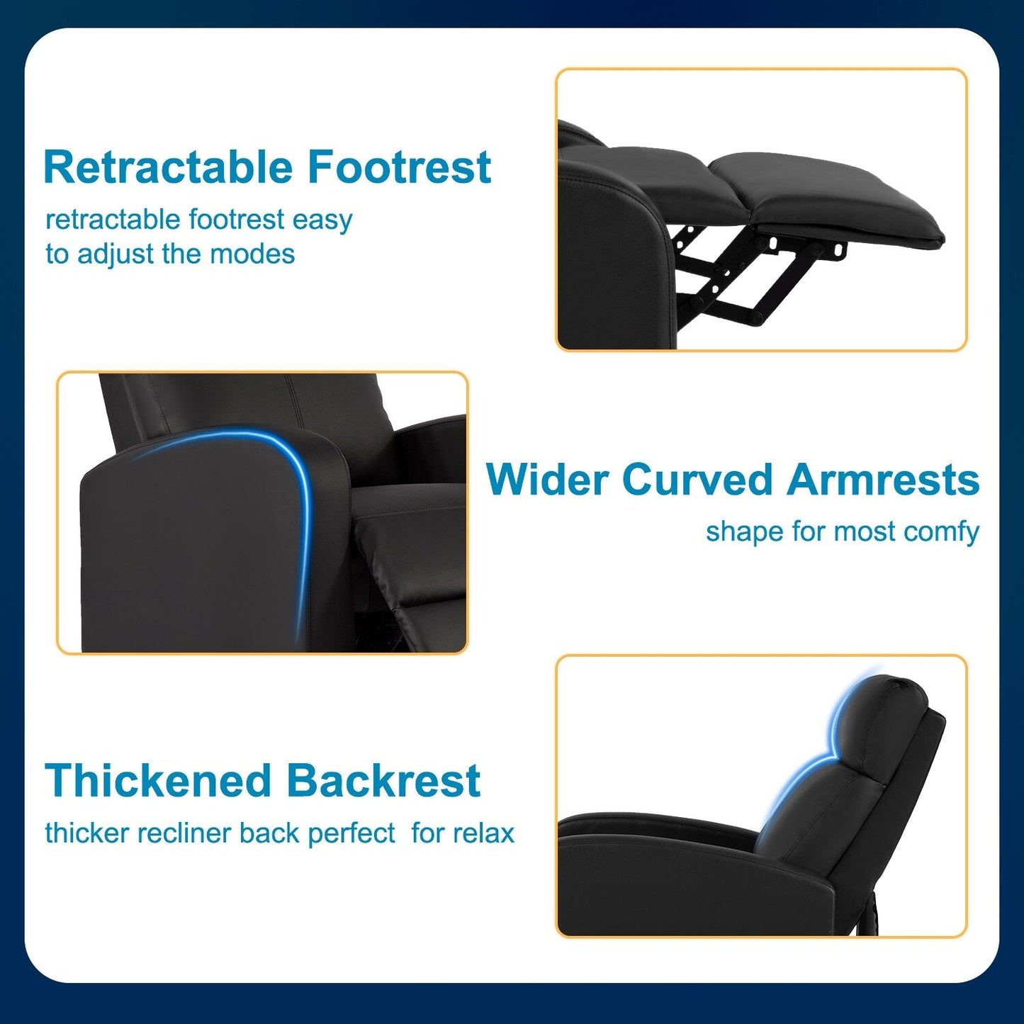 Fauteuil inclinable massant Nell en similicuir noir à 2 points par Furniture of America