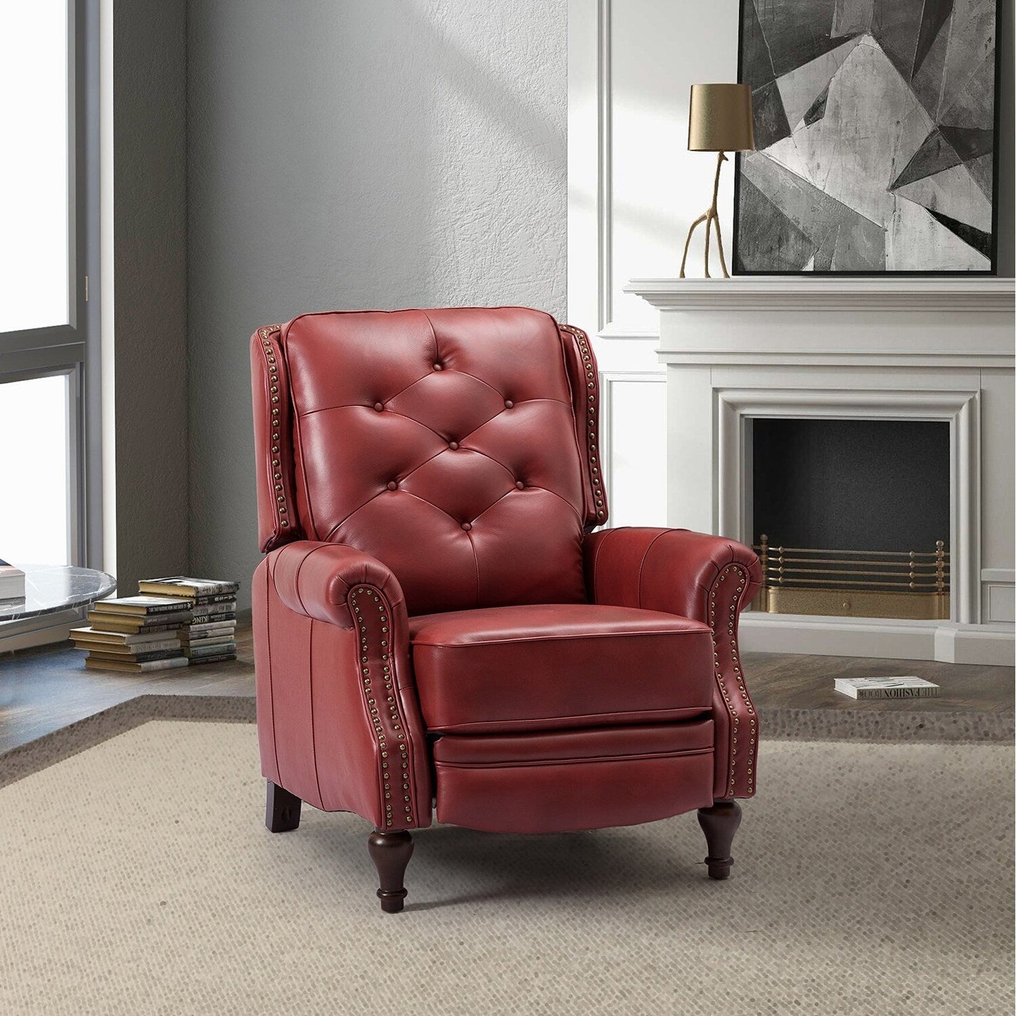 Fauteuil inclinable Nestor Mid-Century en cuir véritable avec pieds en bois massif par HULALA HOME