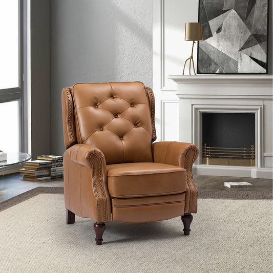 Fauteuil inclinable Nestor Mid-Century en cuir véritable avec pieds en bois massif par HULALA HOME