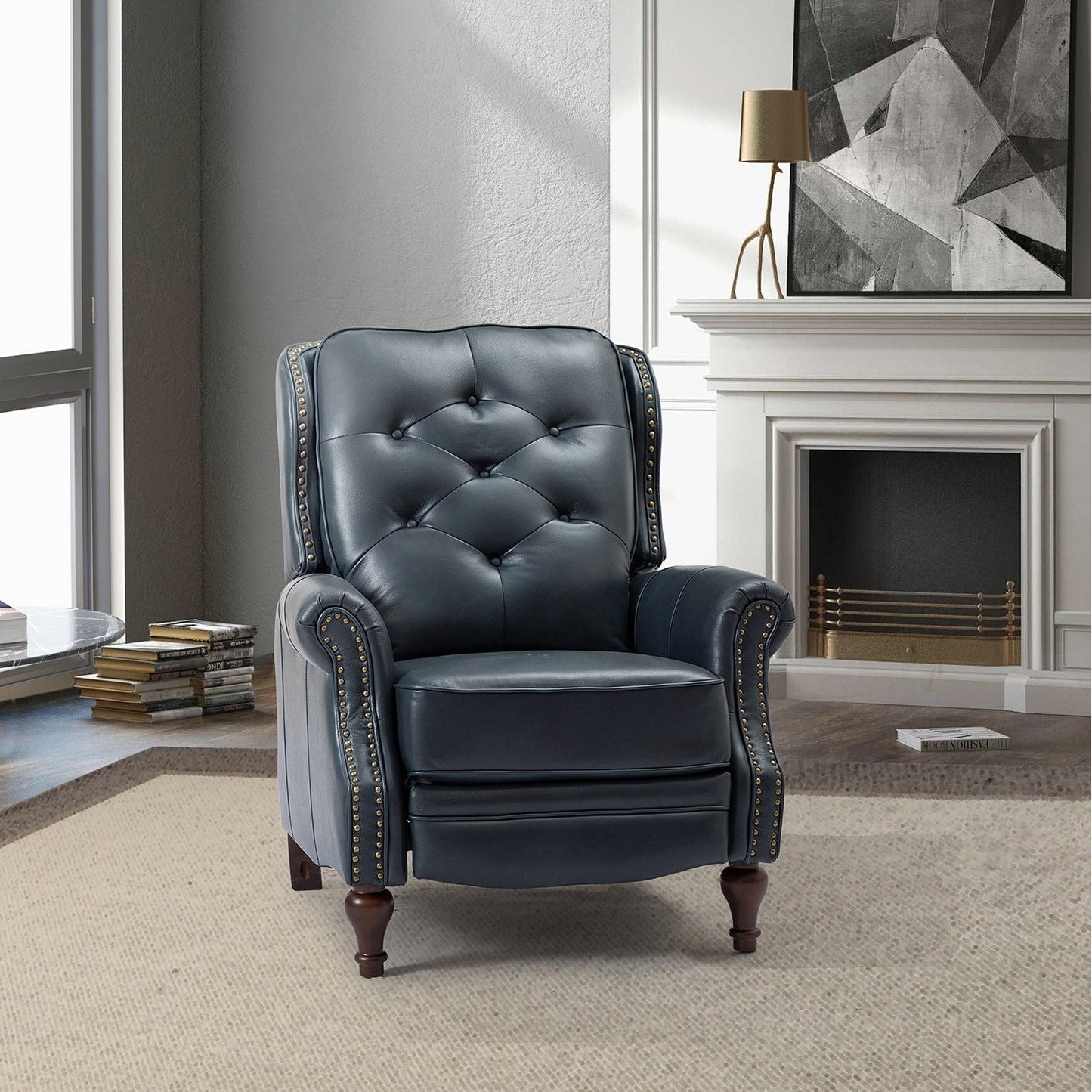 Fauteuil inclinable Nestor Mid-Century en cuir véritable avec pieds en bois massif par HULALA HOME