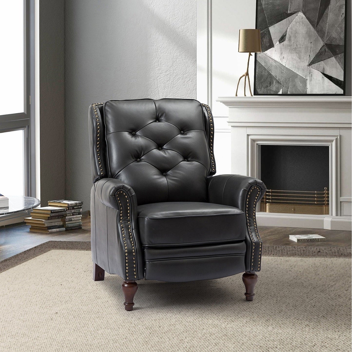 Fauteuil inclinable Nestor Mid-Century en cuir véritable avec pieds en bois massif par HULALA HOME