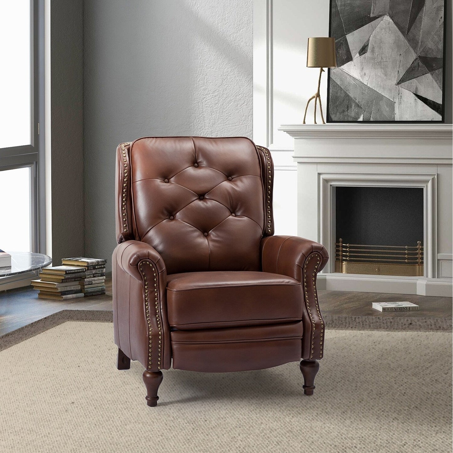 Fauteuil inclinable Nestor Mid-Century en cuir véritable avec pieds en bois massif par HULALA HOME