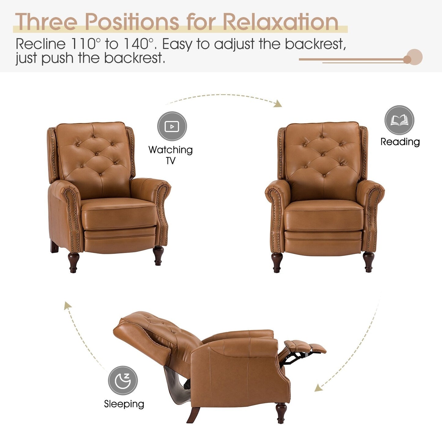 Fauteuil inclinable Nestor Mid-Century en cuir véritable avec pieds en bois massif par HULALA HOME