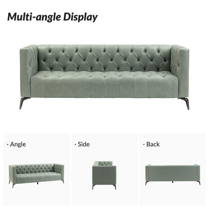 Canapé transitionnel Nestor en cuir véritable avec pieds en métal et dossier capitonné