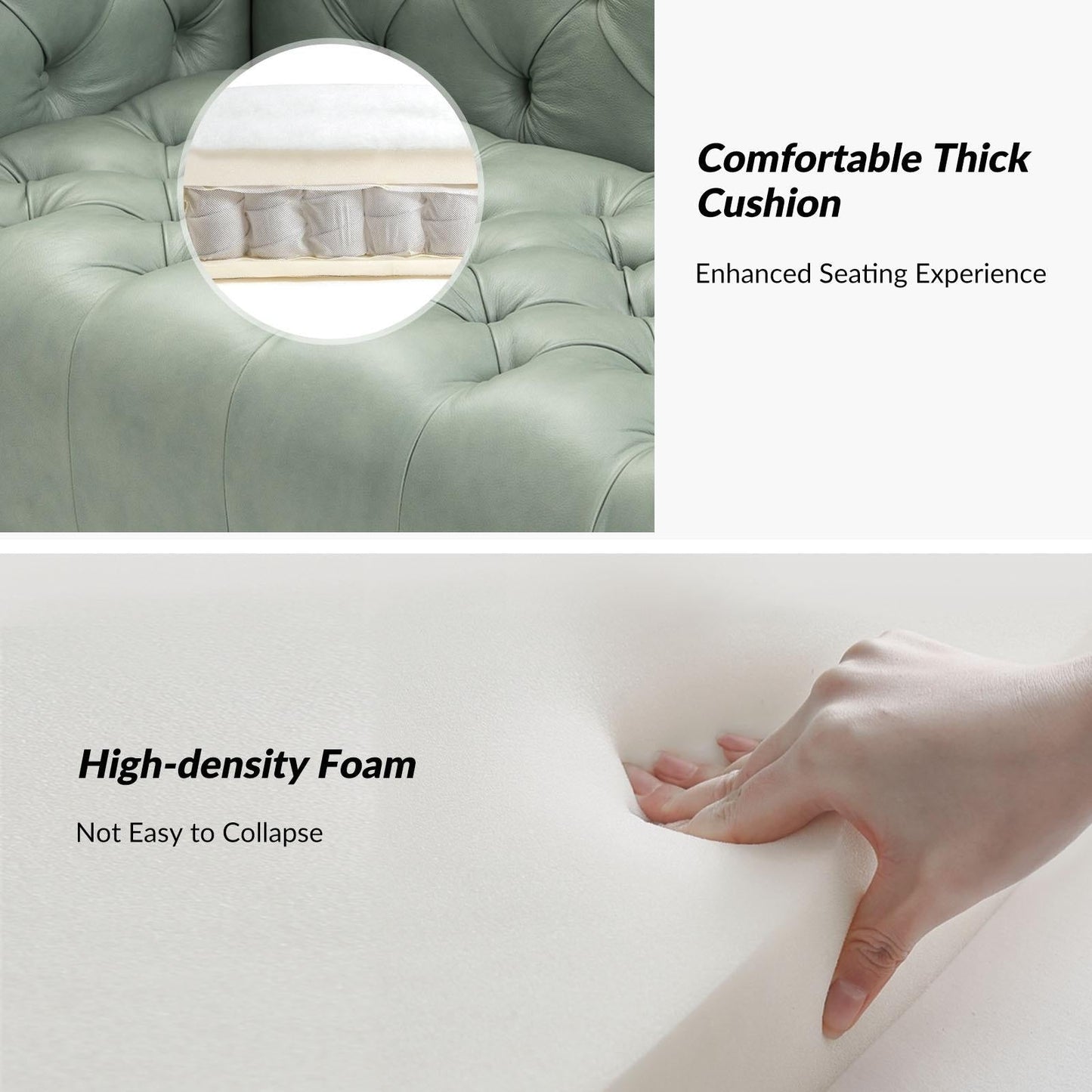 Canapé transitionnel Nestor en cuir véritable avec pieds en métal et dossier capitonné