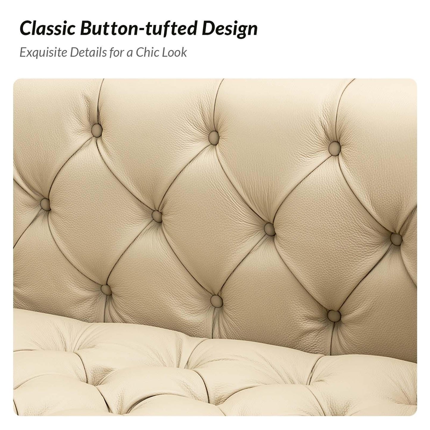 Canapé transitionnel Nestor en cuir véritable avec pieds en métal et dossier capitonné