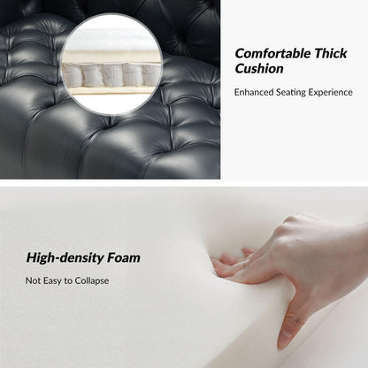 Canapé transitionnel Nestor en cuir véritable avec pieds en métal et dossier capitonné