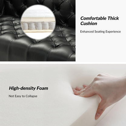 Canapé transitionnel Nestor en cuir véritable avec pieds en métal et dossier capitonné