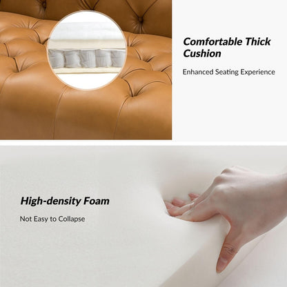 Canapé transitionnel Nestor en cuir véritable avec pieds en métal et dossier capitonné