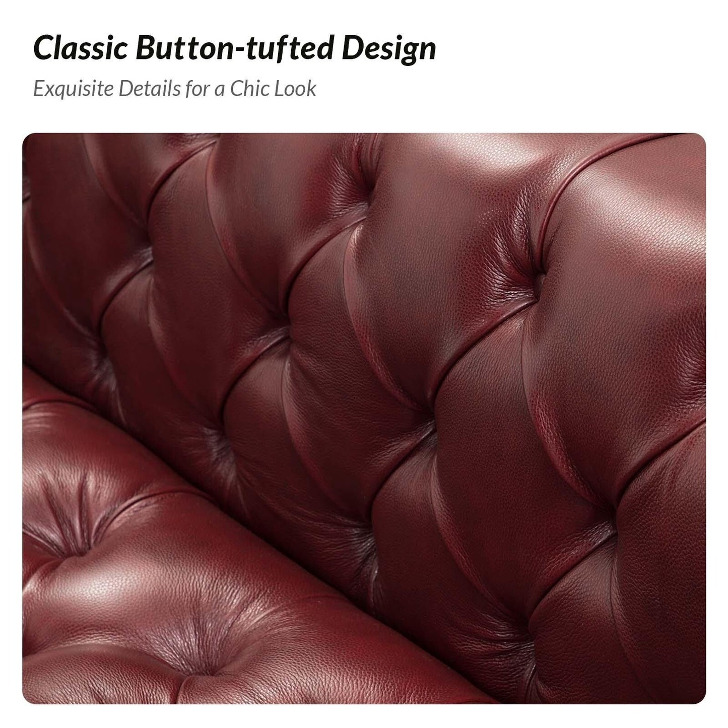 Canapé transitionnel Nestor en cuir véritable avec pieds en métal et dossier capitonné