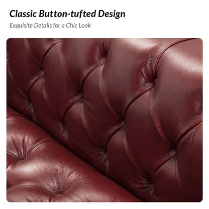 Canapé transitionnel Nestor en cuir véritable avec pieds en métal et dossier capitonné