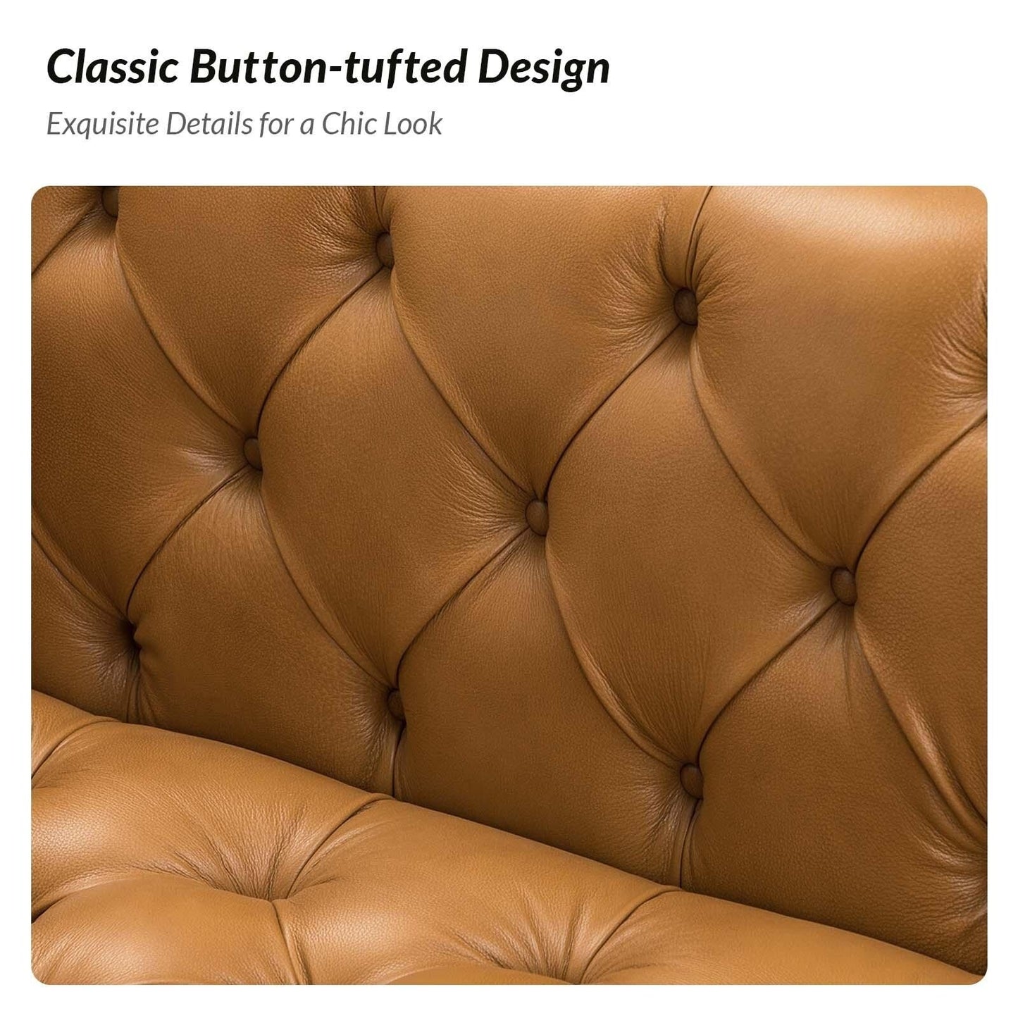 Canapé transitionnel Nestor en cuir véritable avec pieds en métal et dossier capitonné