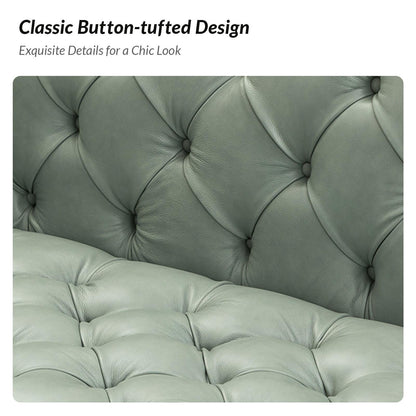 Canapé transitionnel Nestor en cuir véritable avec pieds en métal et dossier capitonné