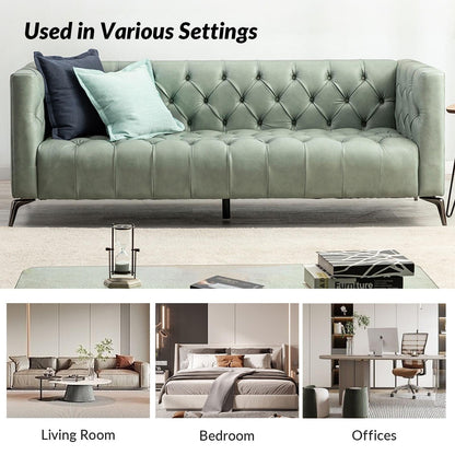 Canapé transitionnel Nestor en cuir véritable avec pieds en métal et dossier capitonné