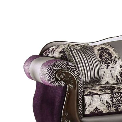 Canapé Nicola, violet, chenille grise, similicuir, 2 coussins 93 pouces