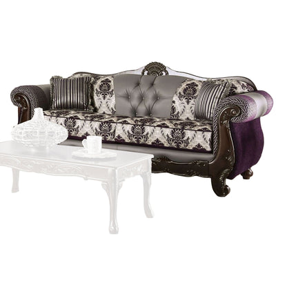 Canapé Nicola, violet, chenille grise, similicuir, 2 coussins 93 pouces