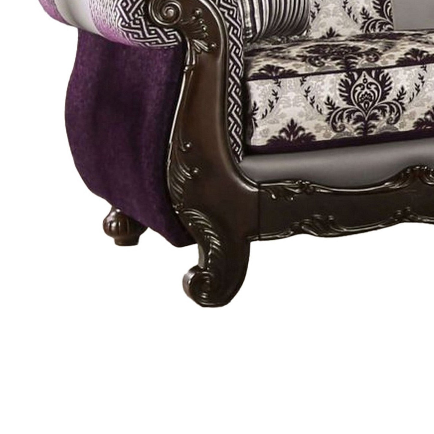 Canapé Nicola, violet, chenille grise, similicuir, 2 coussins 93 pouces