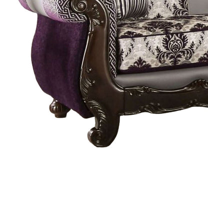 Canapé Nicola, violet, chenille grise, similicuir, 2 coussins 93 pouces