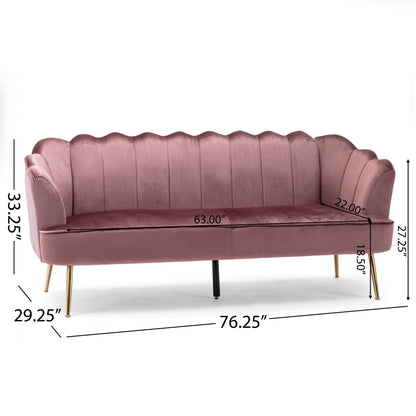 Canapé Nika, 3 places, coutures en U, 193 cm, velours rose poudré