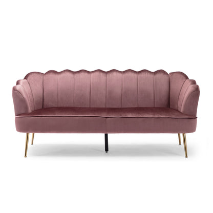 Canapé Nika, 3 places, coutures en U, 193 cm, velours rose poudré