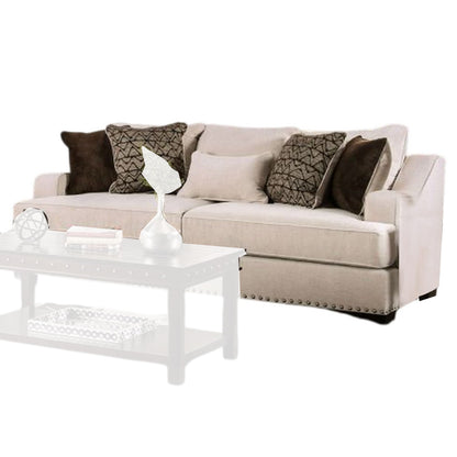 Canapé Nora, 4 coussins décoratifs, 1 coussin lombaire, garniture cloutée, 96 pouces, beige