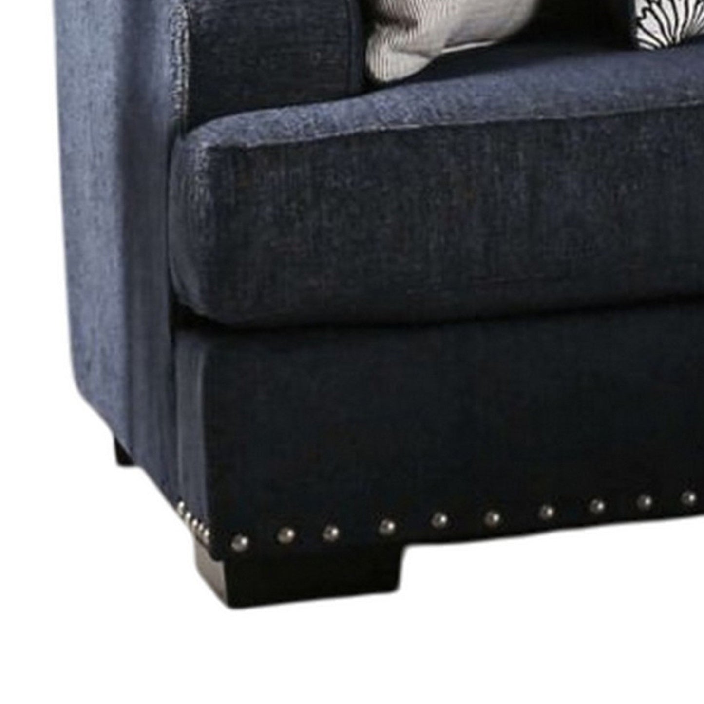 Canapé Nora, bleu marine foncé, 5 coussins décoratifs, bois massif, 96 pouces