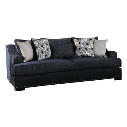 Canapé Nora, bleu marine foncé, 5 coussins décoratifs, bois massif, 96 pouces