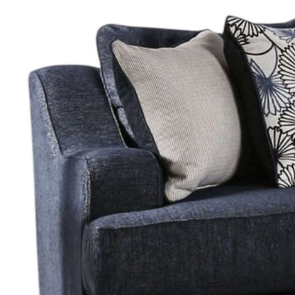 Canapé Nora, bleu marine foncé, 5 coussins décoratifs, bois massif, 96 pouces