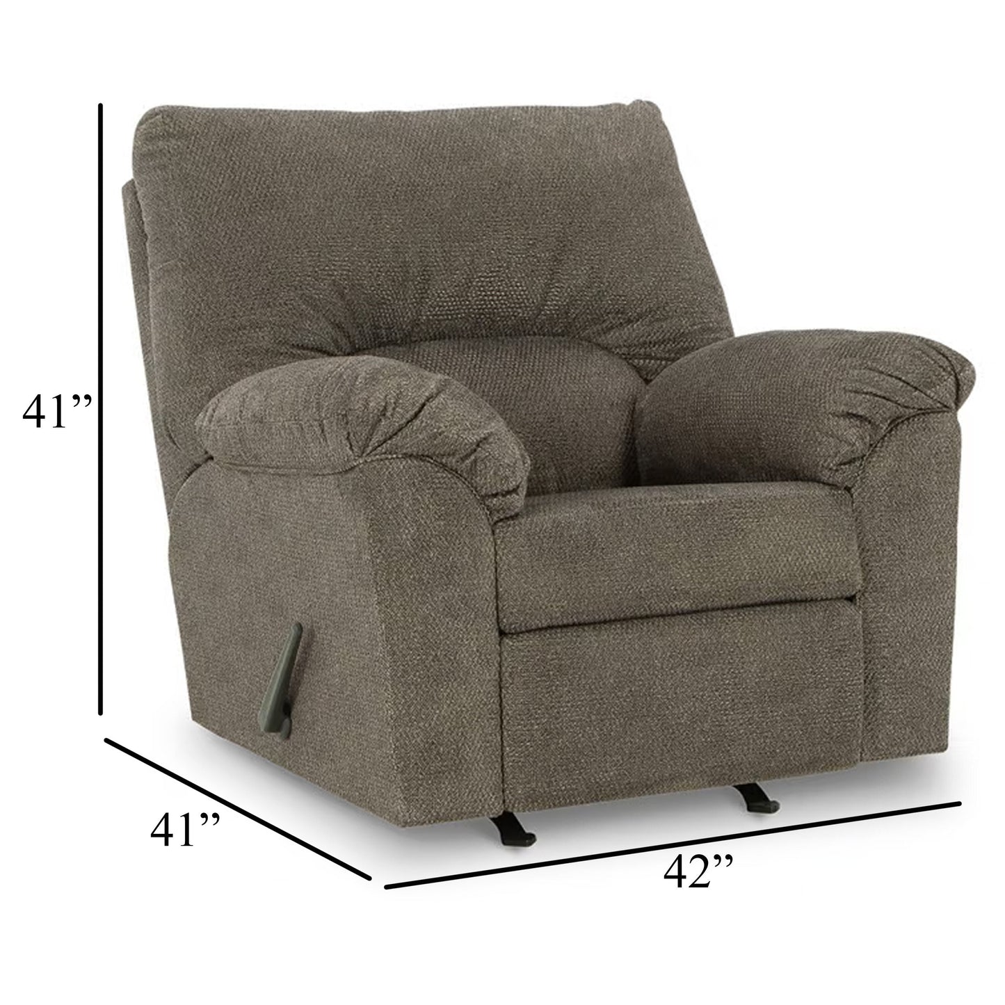 Fauteuil inclinable à bascule Noto, 41 pouces, accoudoirs coussinés gris du milieu du siècle