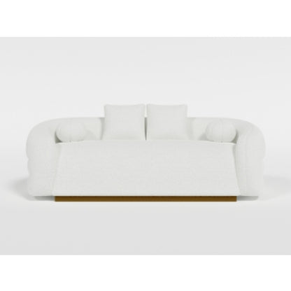 Canapé Novy, 4 coussins décoratifs, sherpa blanc, doré, 236 cm
