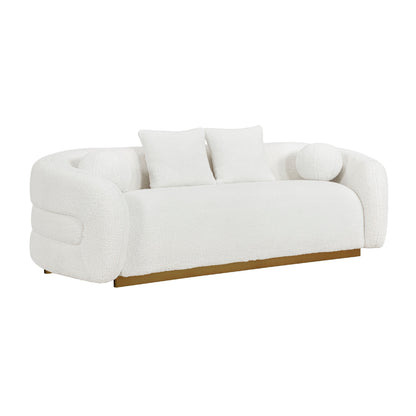 Canapé Novy, 4 coussins décoratifs, sherpa blanc, doré, 236 cm