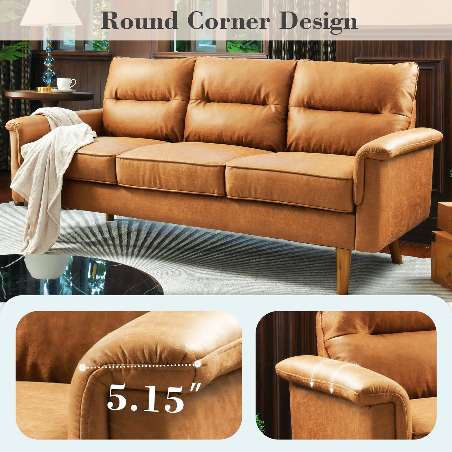 Canapé d'intérieur OVIOS avec coussin moelleux et pieds en bois