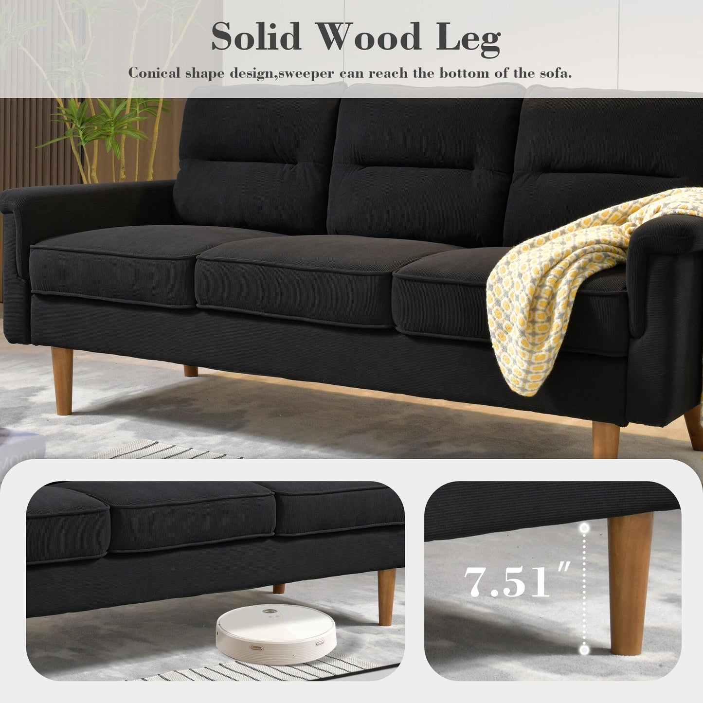 Canapé d'intérieur OVIOS avec coussin moelleux et pieds en bois