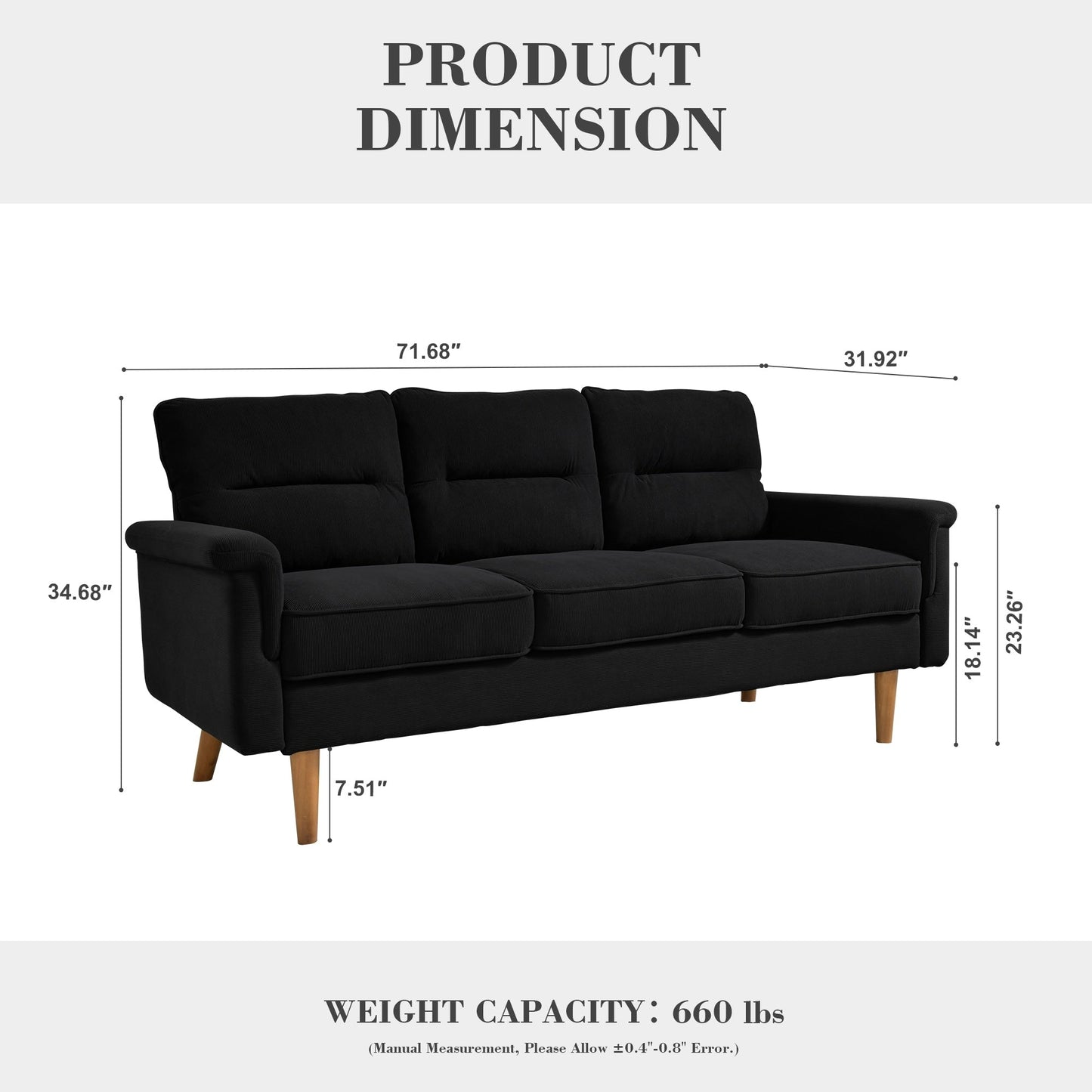 Canapé d'intérieur OVIOS avec coussin moelleux et pieds en bois