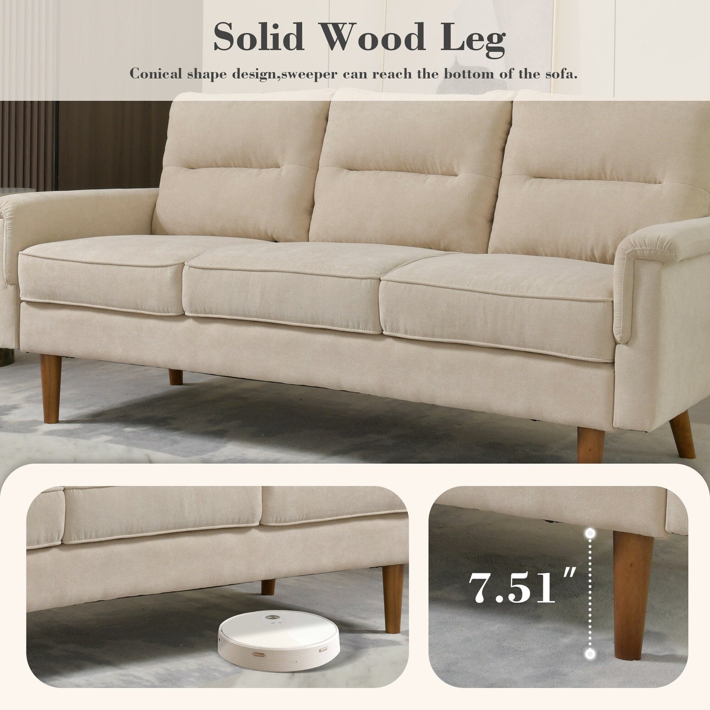 Canapé d'intérieur OVIOS avec coussin moelleux et pieds en bois