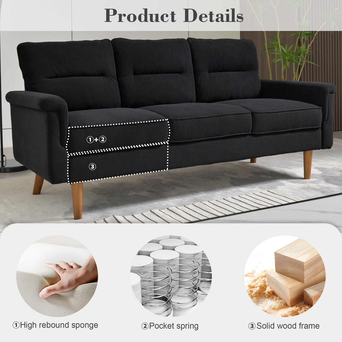 Canapé d'intérieur OVIOS avec coussin moelleux et pieds en bois