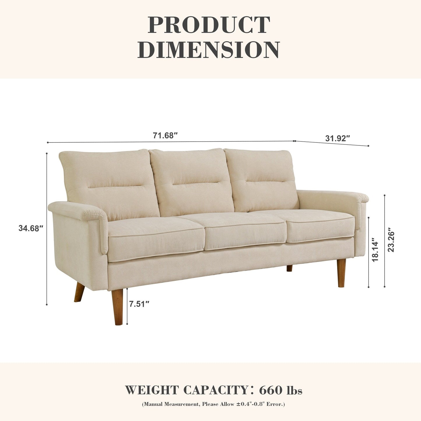 Canapé d'intérieur OVIOS avec coussin moelleux et pieds en bois