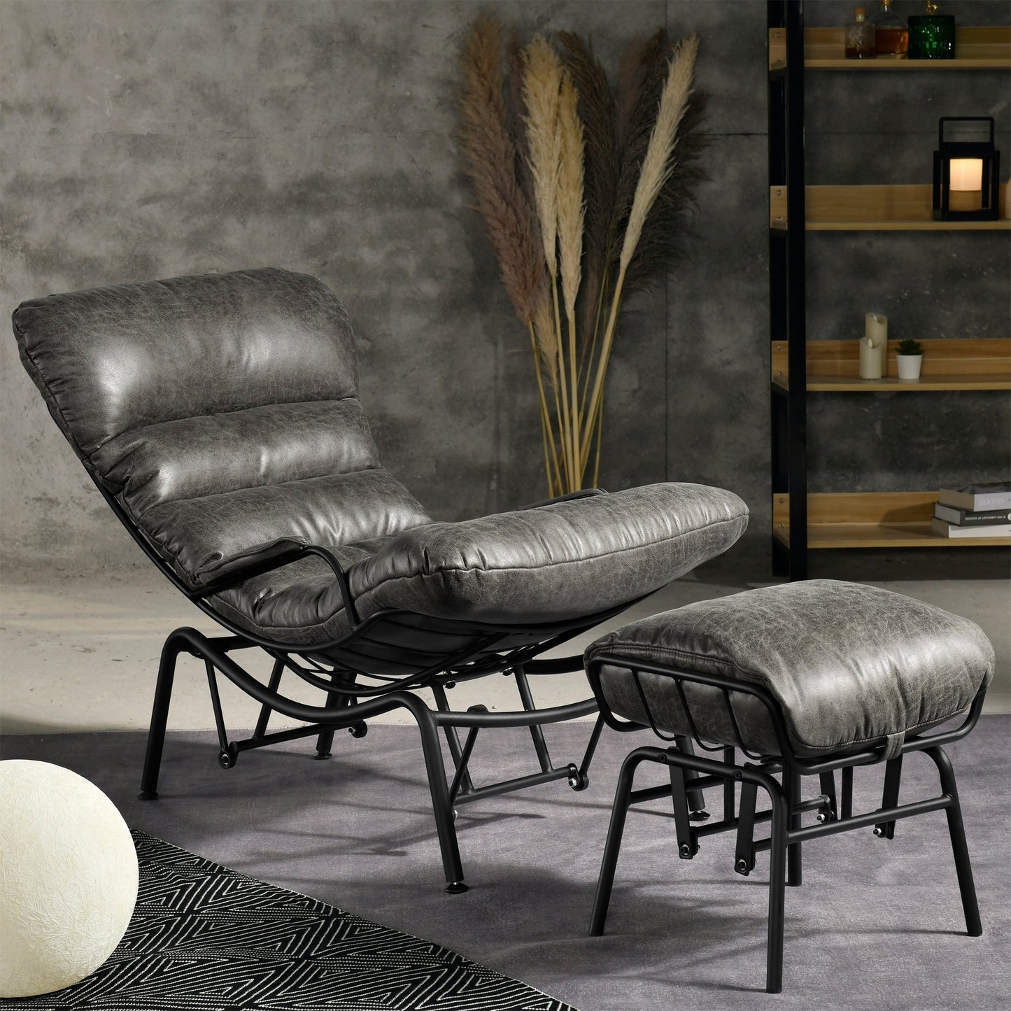 Fauteuil d'appoint de salon OVIOS Fauteuil inclinable à bascule avec pouf