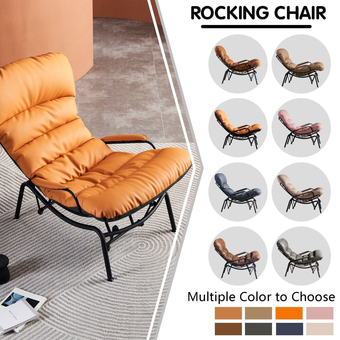 Fauteuil d'appoint de salon OVIOS Fauteuil inclinable à bascule avec pouf